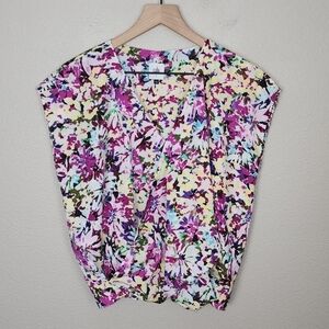 CAbi Eden Floral Multicolor Shortsleeve Wrap Top
